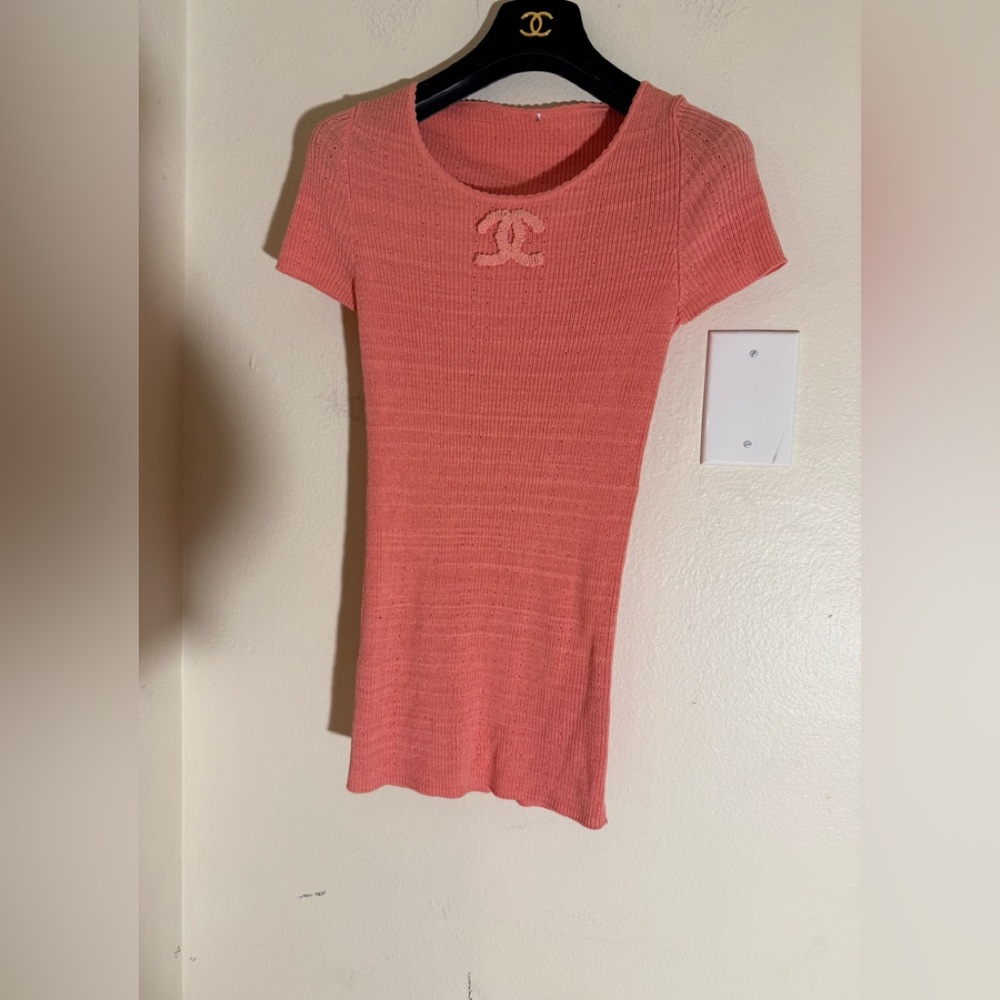 Chanel Pink Short Sleeve Knit Top